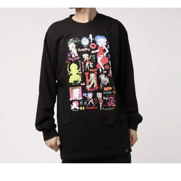 HUF Other - NWT HUF Betty Boop Collab Cartoon Black Long Sleeve Cotton Mens T-Shirt Size XL